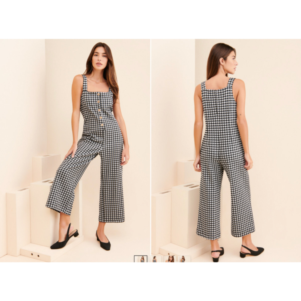 Anthropologie Black and White Checkered Jumpsuit